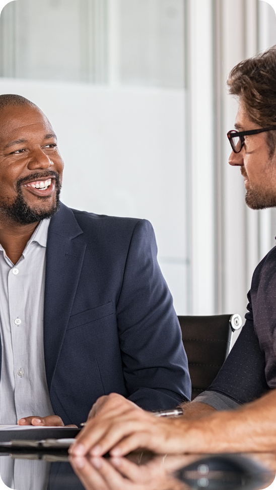 Portrait of business people talking in office